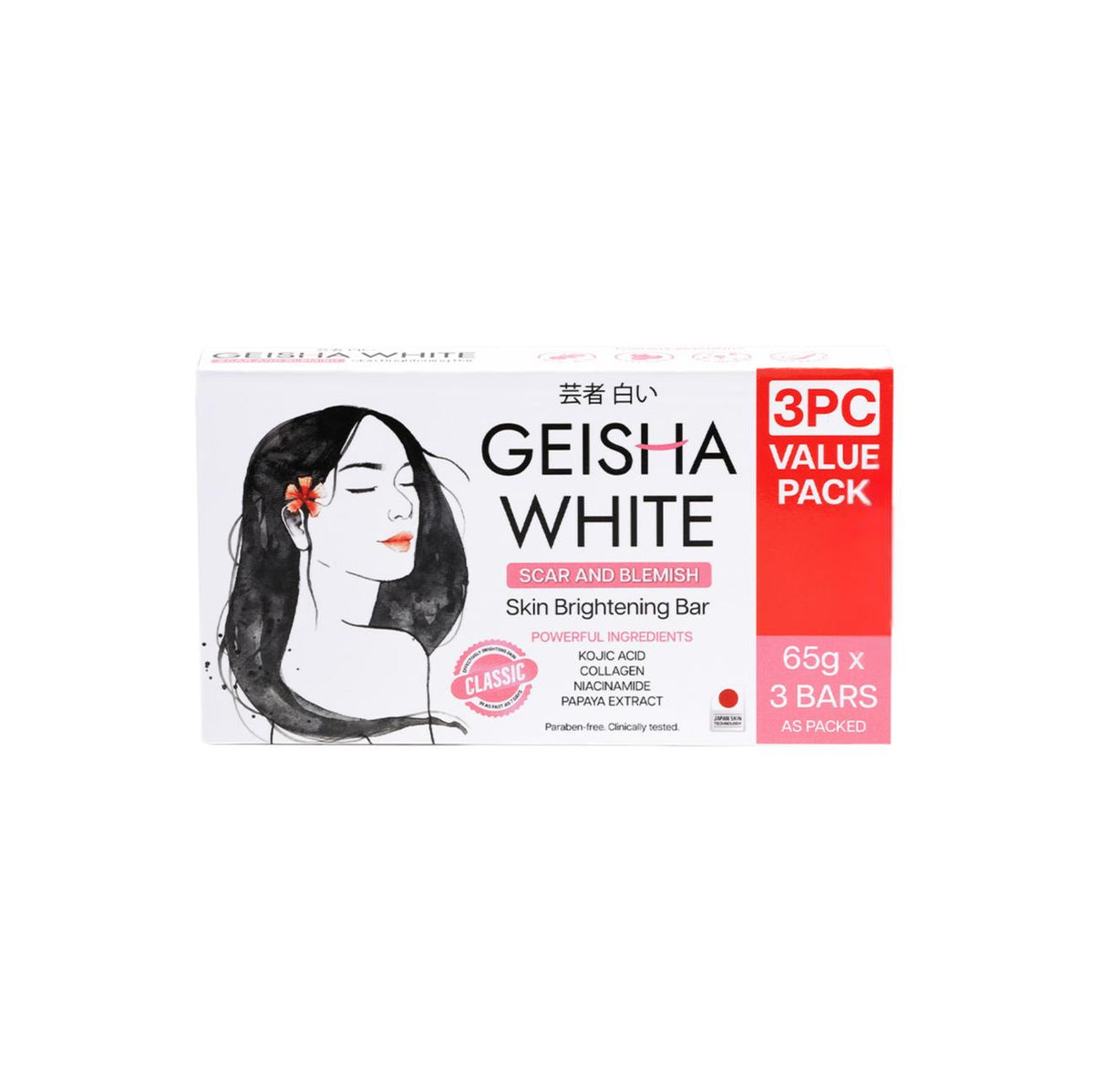 GEISHA WHITE CLASSIC SOAP – 65g × 3 Bars